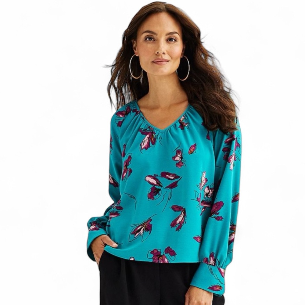 300. Nine West Long Sleeve Floral Blouse
